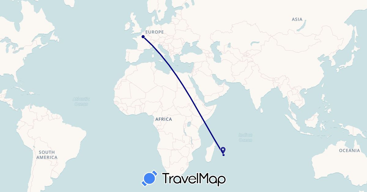 TravelMap itinerary: driving, plane, hiking in France, Réunion (Africa, Europe)